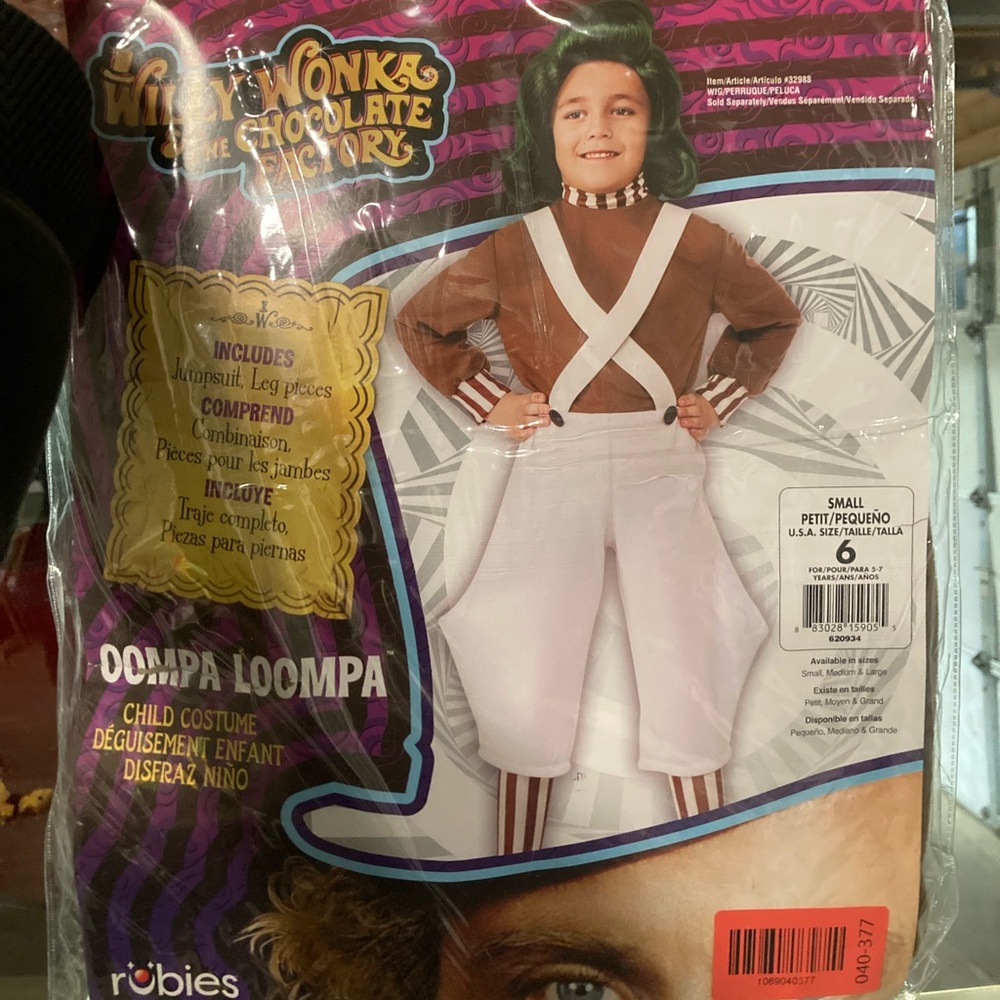 LOT OF (5) KIDS Oompa Loompa costumes SIZE SMALL 4-6 NEW IN PACKAGE